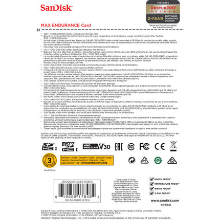SANDISK 32GB MAX ENDURANCE microSDHC UHS-I 100MB/s con Adaptador SD