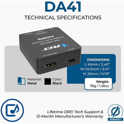 OREI DA41 Extractor de Audio HDMI eARC ARC a Óptico Coaxial con Cable USB-C