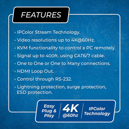 OREI 4K HDMI sobre IP Extensor KVM receptor y transmisor 500 pies resolución 4K60