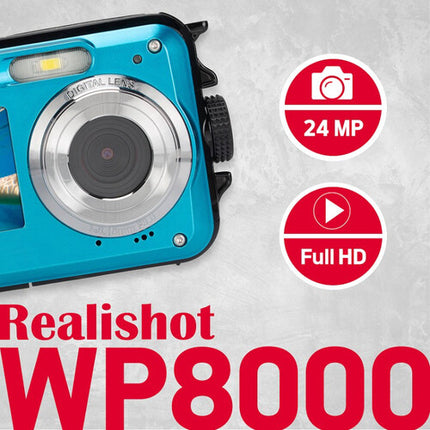 AgfaPhoto Realishot WP8000 Cámara digital acuática 8MP vídeo 2.7K dual pantalla azul