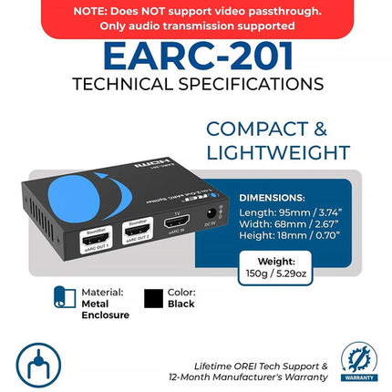 OREI EARC-201 Divisor HDMI Audio 1x2 eARC 32 Canales 192 kHz