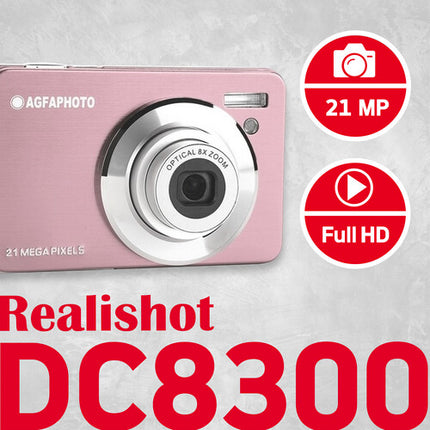 AgfaPhoto Realishot DC8300 Cámara Digital Compacta 8MP Zoom 8x Rosa