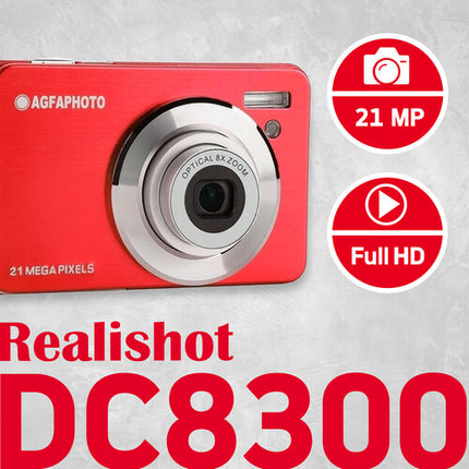 AgfaPhoto Realishot DC8300 Cámara Digital Compacta 8MP Zoom 8x 2.7" LCD Roja
