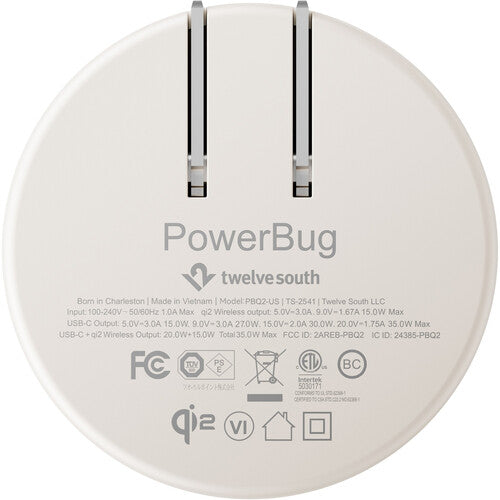 Twelve South PowerBug Cargador de Pared 35W Qi2 15W USB-C 25W Dune White