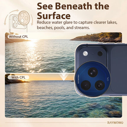 Raywowo Filtro Polarizador Circular CPL para iPhone 17 Pro Max Azul Oscuro con Paño de Limpieza