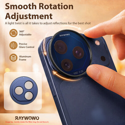 Raywowo Filtro Polarizador Circular CPL para iPhone 17 Pro Max Azul Oscuro con Paño de Limpieza