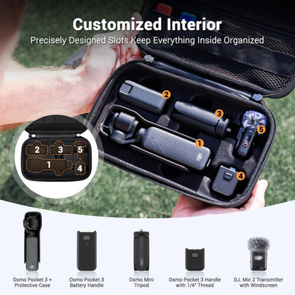 Funda rígida JJC para DJI Pocket 3 Creator Combo Kit con correa ajustable y 3 estuches microSD