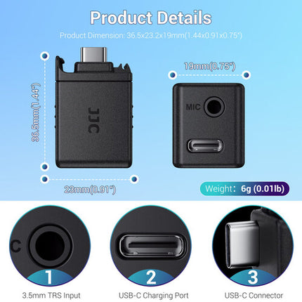 JJC Adaptador USB-C a Audio 3.5mm TRS para DJI Osmo Action 4 con Passthrough