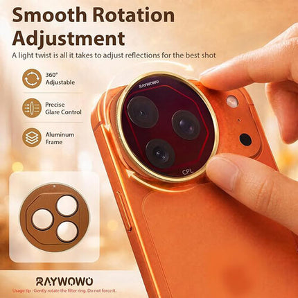 Raywowo Filtro ND Variable 1-5 Stop para iPhone 17 Pro Max Dorado