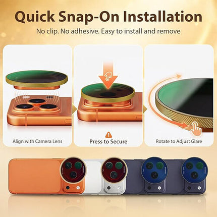 Raywowo Filtro ND Variable 1-5 Stop para iPhone 17 Pro Max Dorado