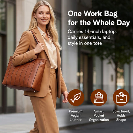 Rofozzi Voyager Lane Bolso Tote de Cuero Vegano para Laptop 14" Caramelo