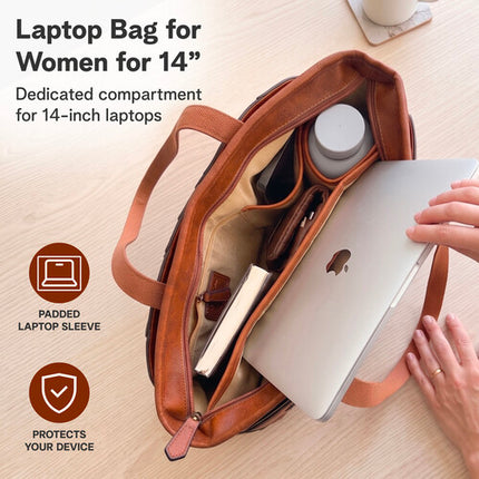 Rofozzi Voyager Lane Bolso Tote de Cuero Vegano para Laptop 14" Caramelo