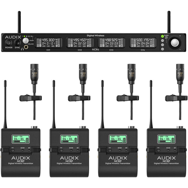 Audix Novacore NC4BX10 Sistema Micrófono Lavalier Inalámbrico Cardioide 4 Canales Dante 494-542 MHz