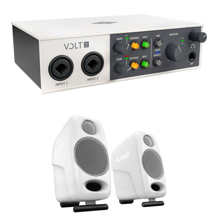 Universal Audio Volt 2 Interfaz de Audio USB-C 24-Bit 192kHz con Monitores Activos iLoud Micro Blanca