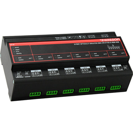 SWISSON ISP DIN Rail divisor y amplificador DMX RDM con 6 salidas y aislamiento óptico