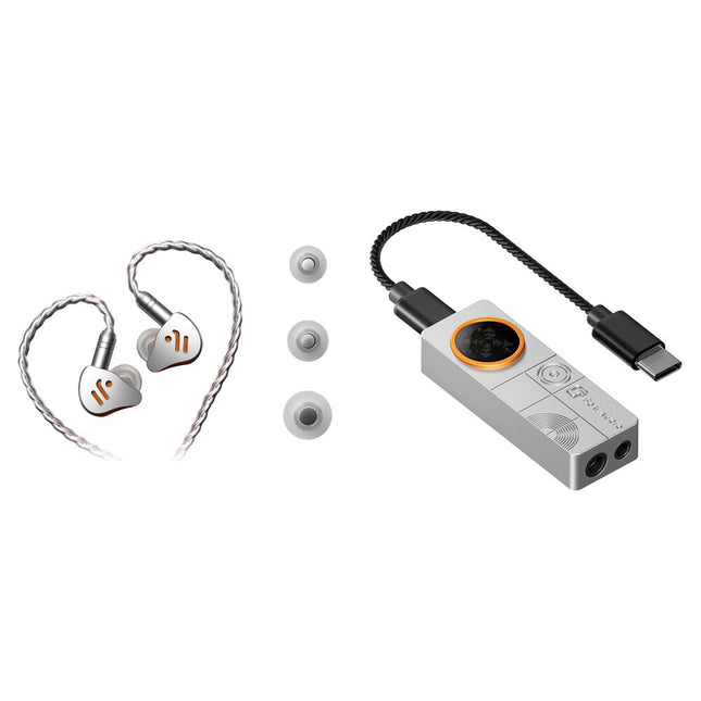 Fosi Audio DS3 Amplificador y DAC USB portátil con monitores intrauditivos IM4 Plata