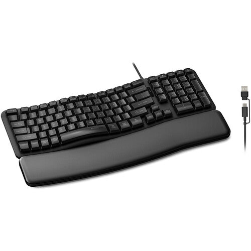 Kensington Pro Fit Ergo KB620-W Teclado ergonómico USB-C con 20 teclas programables y reposamuñecas integrado