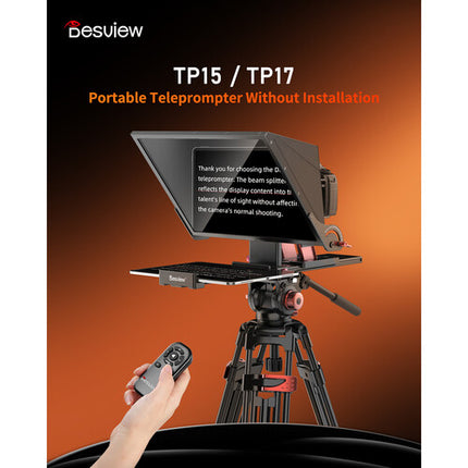 Desview TP17 Kit de Teleprompter Portátil 17 Pulgadas con Control Bluetooth y Soporte Ajustable