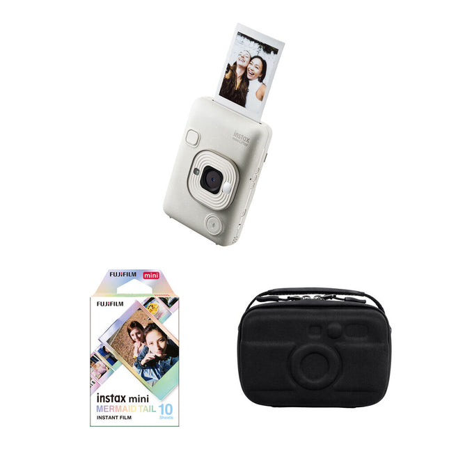 FUJIFILM instax mini LiPlay Cámara Híbrida Instantánea con Film 10 Exposiciones y Funda Protectora Misty White