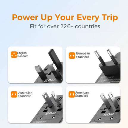 Tessan Adaptador de Viaje Universal 6 en 1 con Cable USB-C Retráctil 29.5" y 2500W