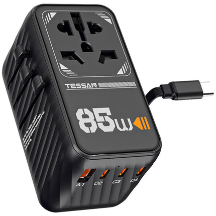 Tessan Adaptador de Viaje Universal 6 en 1 con Cable USB-C Retráctil 29.5" y 2500W