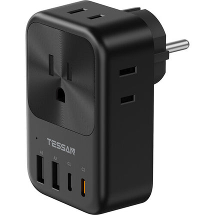 Tessan Adaptador de Viaje US a Europa con Puertos USB-C 20W y USB-A 12W