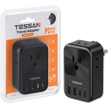 Tessan Adaptador de Viaje US a Europa con Puertos USB-C 20W y USB-A 12W