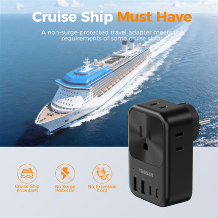 Tessan Adaptador de Viaje US a Europa con Puertos USB-C 20W y USB-A 12W
