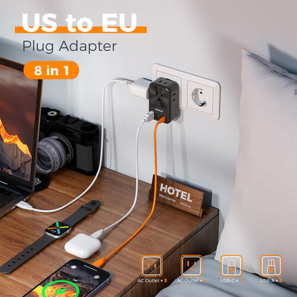 Tessan Adaptador de Viaje US a Europa con Puertos USB-C 20W y USB-A 12W