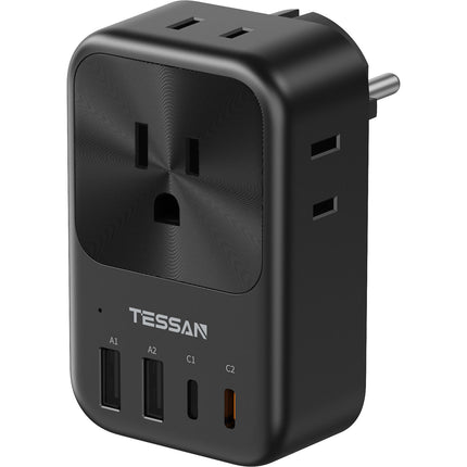 Tessan Adaptador de Viaje US a Europa con Puertos USB-C 20W y USB-A 12W
