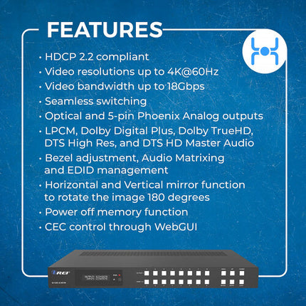 OREI UHDS-808VW Matriz HDMI 8x8 UHD 4K60 con Modos Video Wall y Control IR
