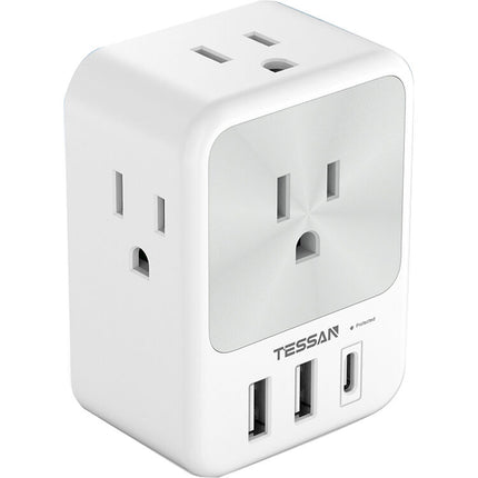 Tessan 7-en-1 Protector de Sobretensión 4 AC 3 USB Compacto