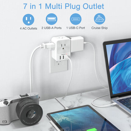 Tessan 7-en-1 Protector de Sobretensión 4 AC 3 USB Compacto
