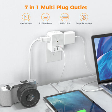 Tessan 7-en-1 Protector de Sobretensión 4 AC 3 USB Compacto