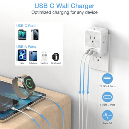 Tessan 7-en-1 Protector de Sobretensión 4 AC 3 USB Compacto