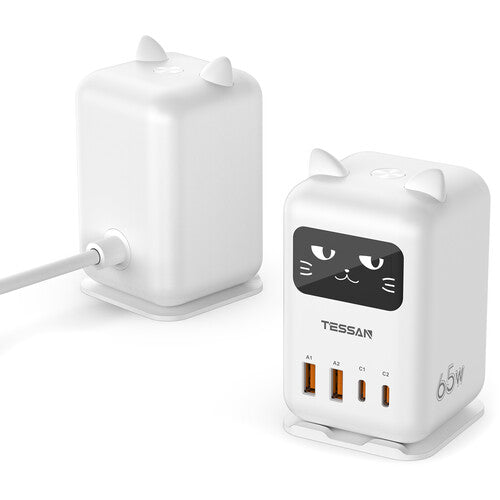 Tessan CS07 Estación de Carga 65W PD USB-C 4 en 1 con Pantalla LED Blanca