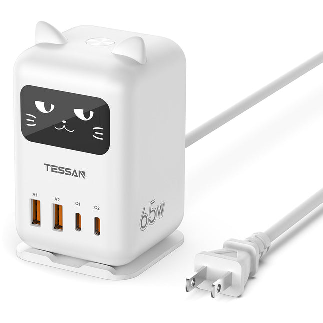 Tessan CS07 Estación de Carga 65W PD USB-C 4 en 1 con Pantalla LED Blanca