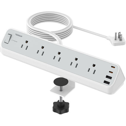 Tessan Regleta con Abrazadera 5 Enchufes 4 Puertos USB 10 Pies Gris