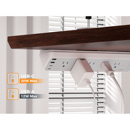Tessan Regleta con Abrazadera 5 Enchufes 4 Puertos USB 10 Pies Gris