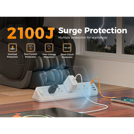 Tessan Regleta con Abrazadera 5 Enchufes 4 Puertos USB 10 Pies Gris