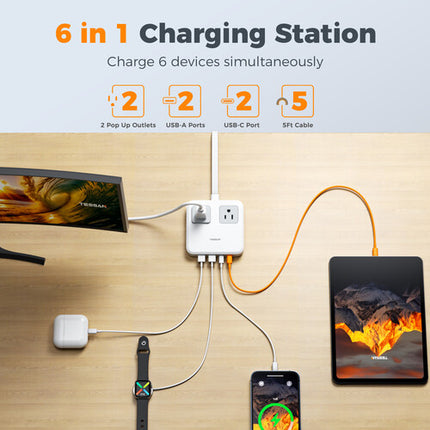Tessan TS-PS12US00-GR Estación de Carga 67W 2 AC 4 USB Compacta