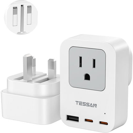 Tessan Adaptador de Viaje 4 en 1 US a UK con USB 2500W y Puertos USB-C 20W