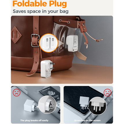 Tessan Adaptador de Viaje 4 en 1 US a UK con USB 2500W y Puertos USB-C 20W