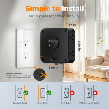 Tessan 11 en 1 Extensor de Pared con 8 Tomacorrientes y 3 USB