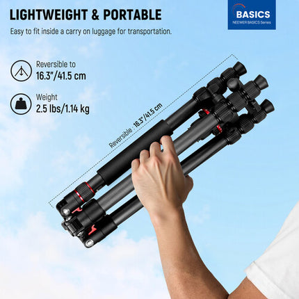 Neewer BASICS TP17B Trípode de Viaje Carbono 64" Carga 13.2 lb con Cabezal Bola