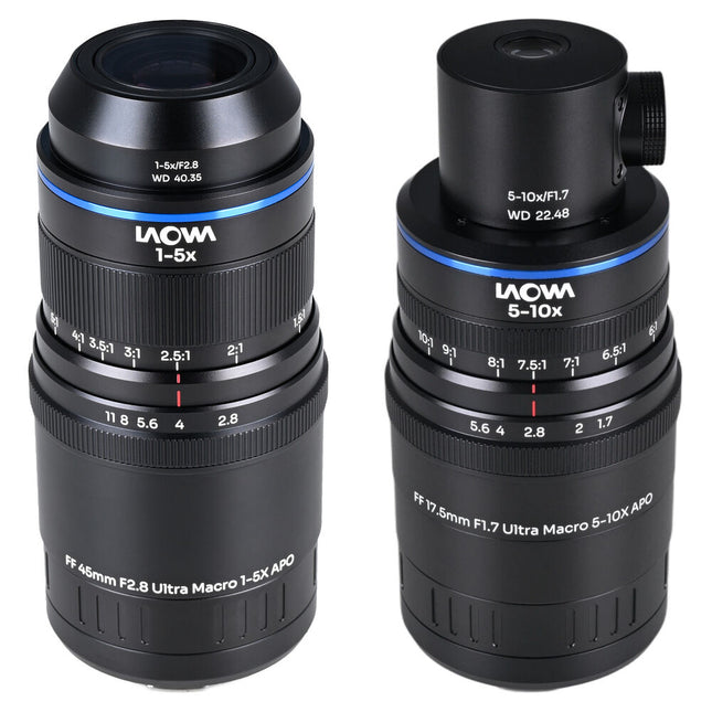 Venus Optics Laowa Aksen Juego de lentes Ultra Macro APO 45mm y 17.5mm L-Mount 1:1 a 10:1 y Iluminación Coaxial