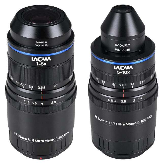Venus Optics Laowa Aksen Set de lentes Ultra Macro 17.5mm f1.7 y 45mm f2.8 APS Micro Cuatro Tercios