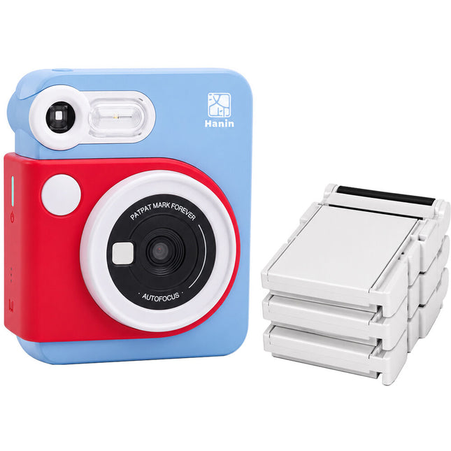 Hanin M6 Cámara Instantánea con Kit de Película 2MP 20 Exposiciones Roja Azul