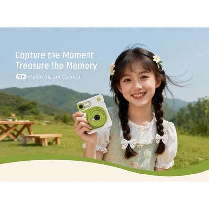 Hanin M6 Cámara Instantánea con Kit de Película 20 Exposiciones Verde 2MP 300 dpi