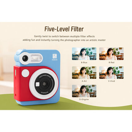 Hanin M6 Cámara Instantánea con Kit de Película 2MP 20 Exposiciones Roja Azul